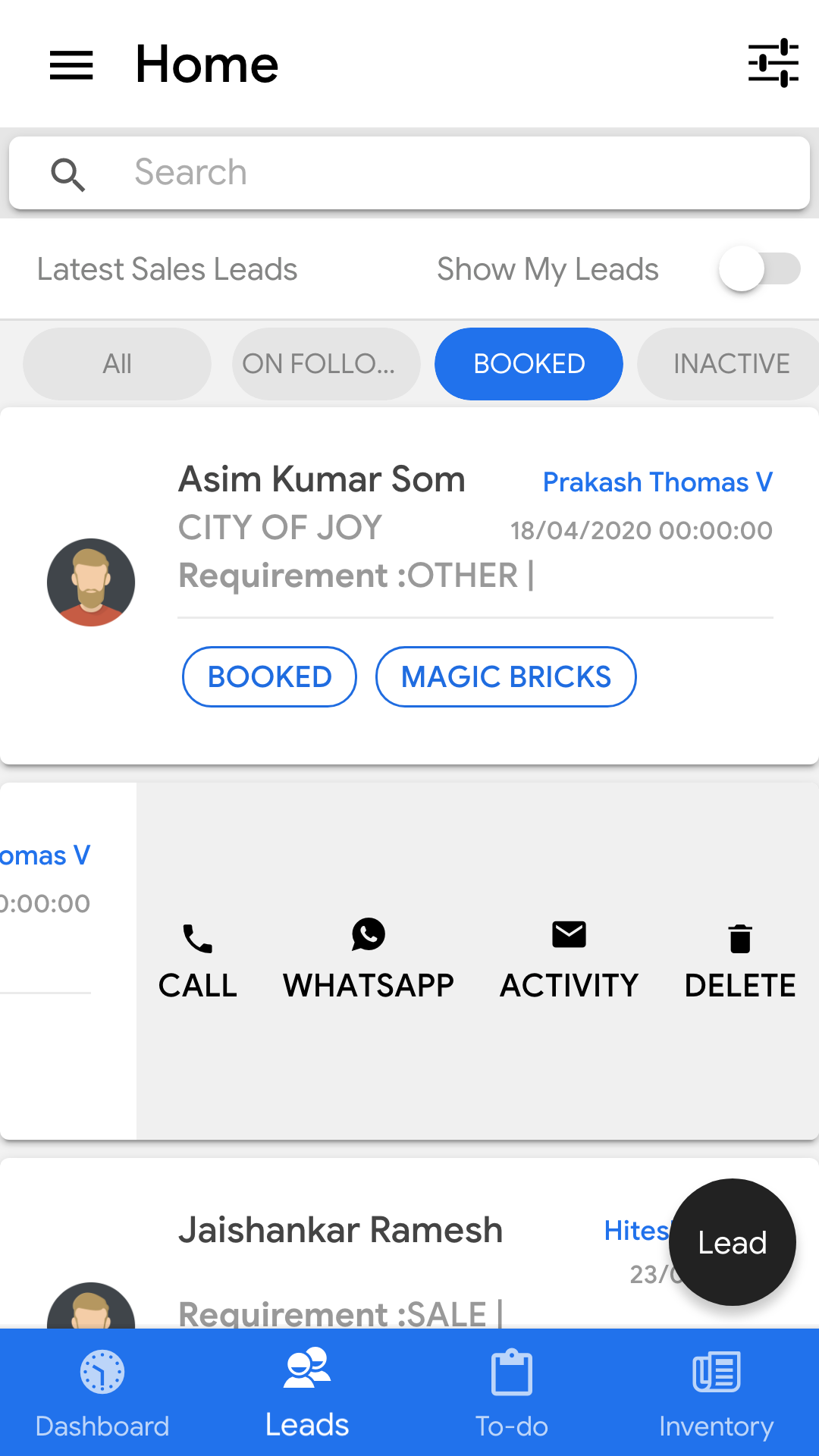 Buildesk CRM Mobile Screens